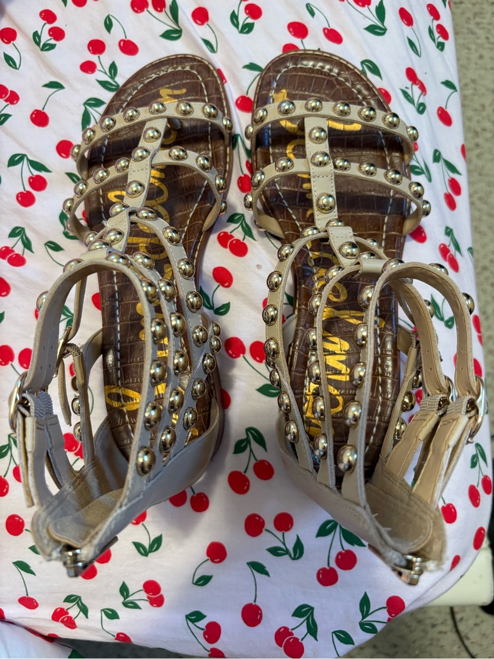 New Sam Edelman Studded Strappy Gladiator Sandals in Beige - Picture 4 of 5